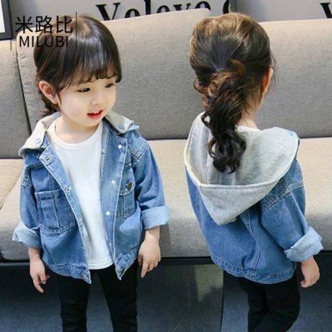 Children's clothing Girls not even cap jacket 2022 Spring spring dress new baby jacket Cowboy child jacket windsurmounted