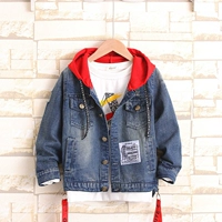 Áo khoác bé trai mùa xuân và mùa thu denim xuân 2019 trẻ em mới phiên bản Hàn Quốc của áo khoác trẻ em nước ngoài trùm đầu lớn - Áo khoác áo khoác da bé trai