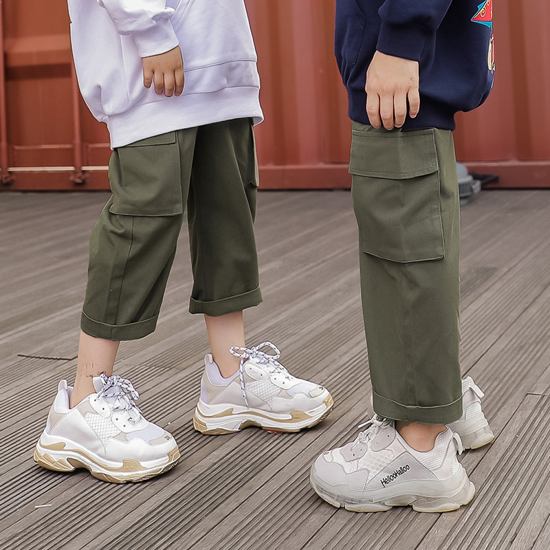 Boy Clothing Boy Leisure 9 Points Library Children Han Edition Fashion Engineering Pants 2022 Spring Autumn Slim 8-10-year-old Easing Tide