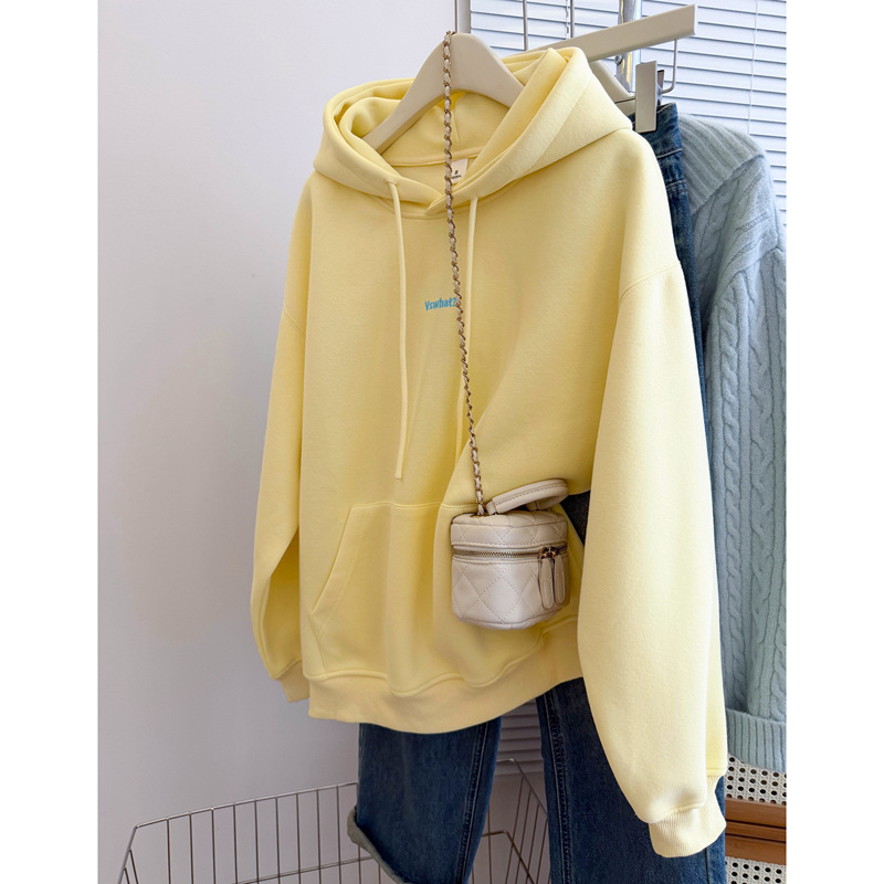 Yellow Hooded Sweatshirt for Women 2026 New Spring Loose Korean Style Slimming and Stylish Lazy Top Jacket