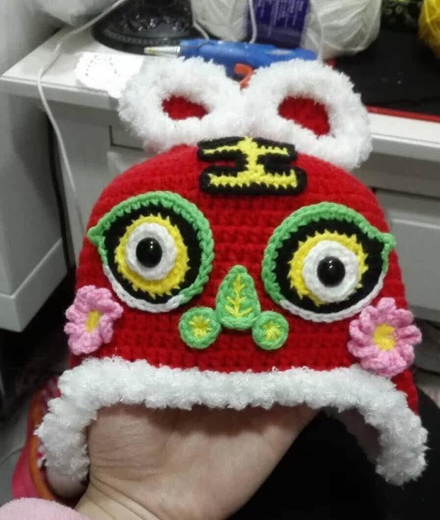 Handmade diy wool crochet electric diagram picture tutorial children's tiger head hat