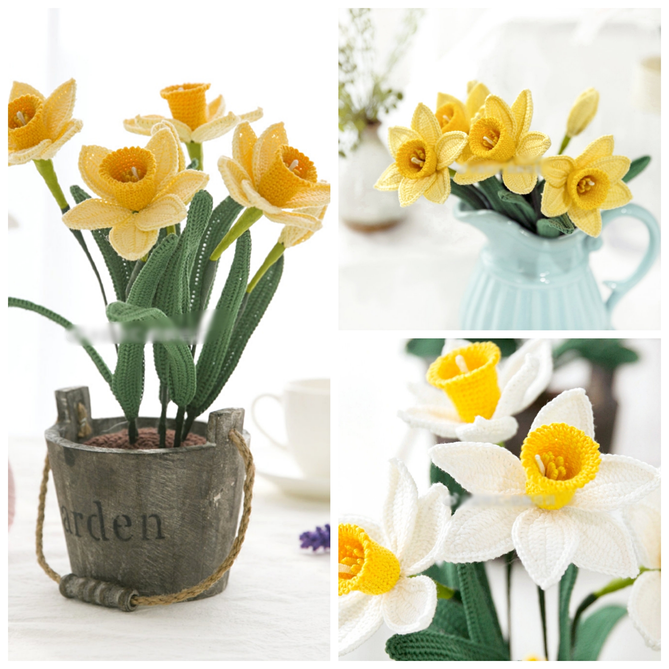 Handmade diy wool crochet electronic diagram picture tutorial daffodil potted plant