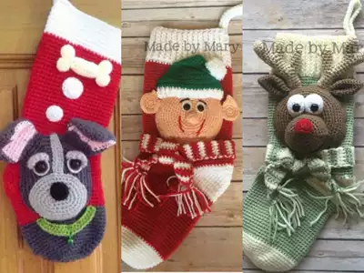 DIY manual wool knits three Christmas socks Electronic image tutorial Crochet diagrams