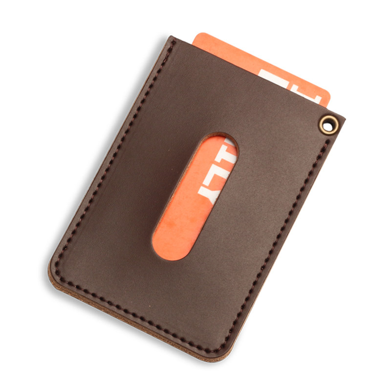 Genuine leather bus access control sleeve Bull Leather Ultra Slim card Bau Work Card Subway Card One Cartoon Document Meal Card Protective Sleeve