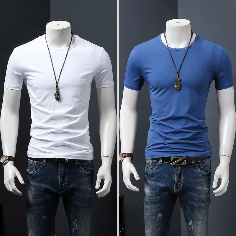 Летняя черная трендовая футболка с коротким рукавом и круглым вырезом, slim fit