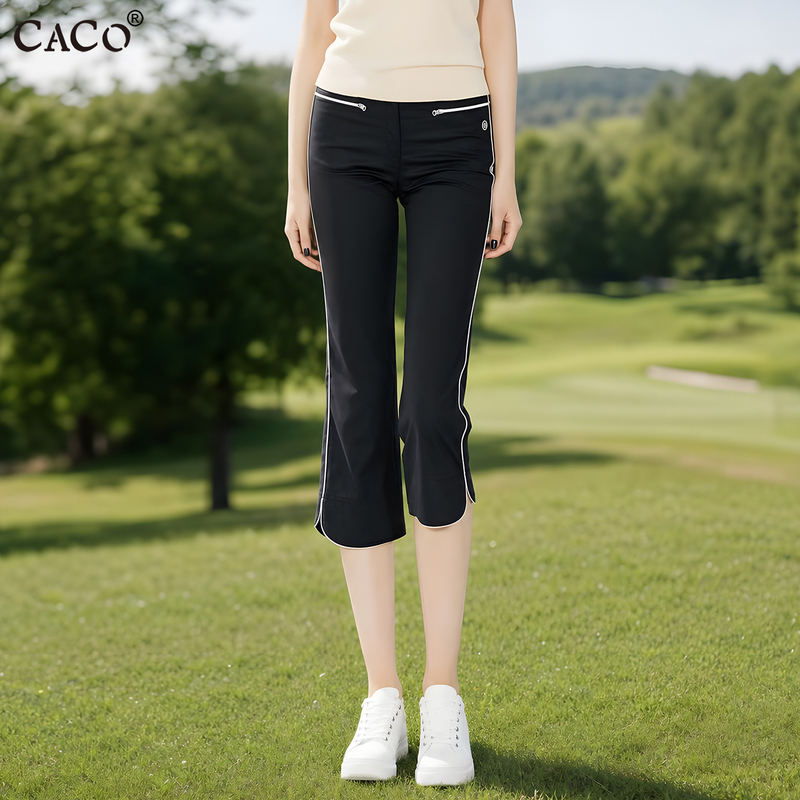 Women's Casual Pants with Side Slits, Flared Hem, Black and White, Four-Way Stretch, Slimming, Eight-Tenths Length, Outdoor Golf Pants Women's Casual Pants with Side Slits, Flared Hem, Black and White, Four-Way Stretch, Slimming, Eight-Tenths Length, Outdoor Golf Pants