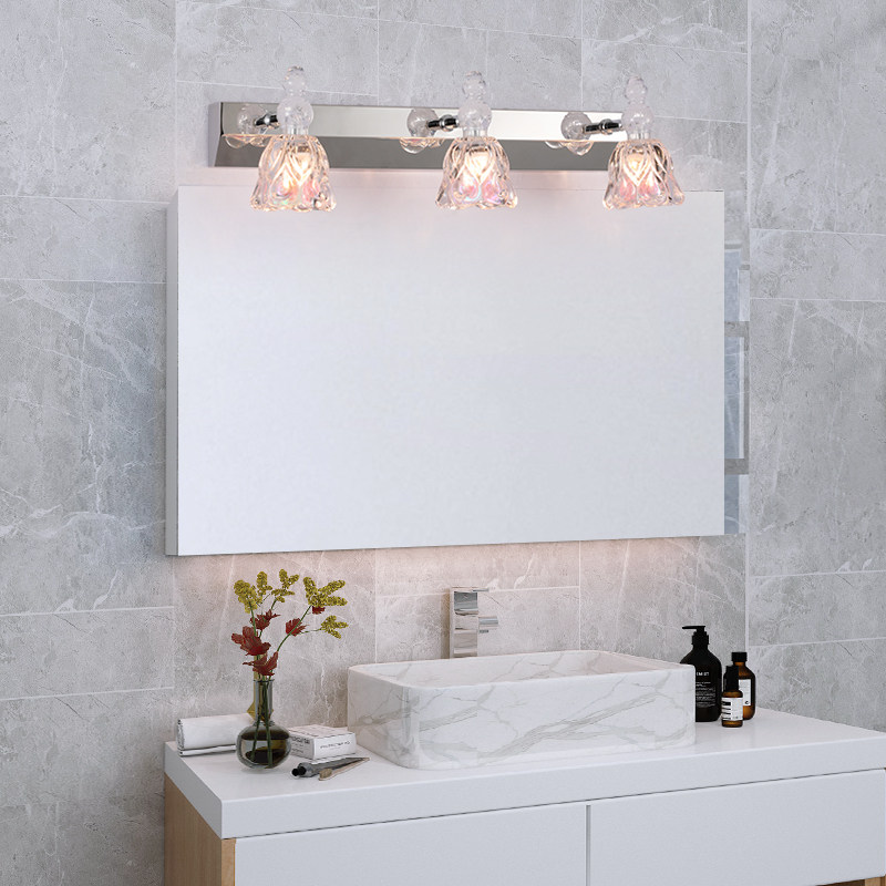 Pink mirror headlight led powder room bathroom vanity table Vanity table Mirror cabinet Wall lamp Waterproof non-perforated stainless steel