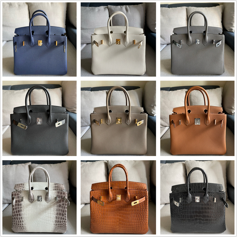 Luxurious and Elegant, Fully Hand-Sewn 25/30cm Black Elephant Gray Gold Brown Togo Calfskin Handbag for Women Luxurious and Elegant, Fully Hand-Sewn 25/30cm Black Elephant Gray Gold Brown Togo Calfskin Handbag for Women