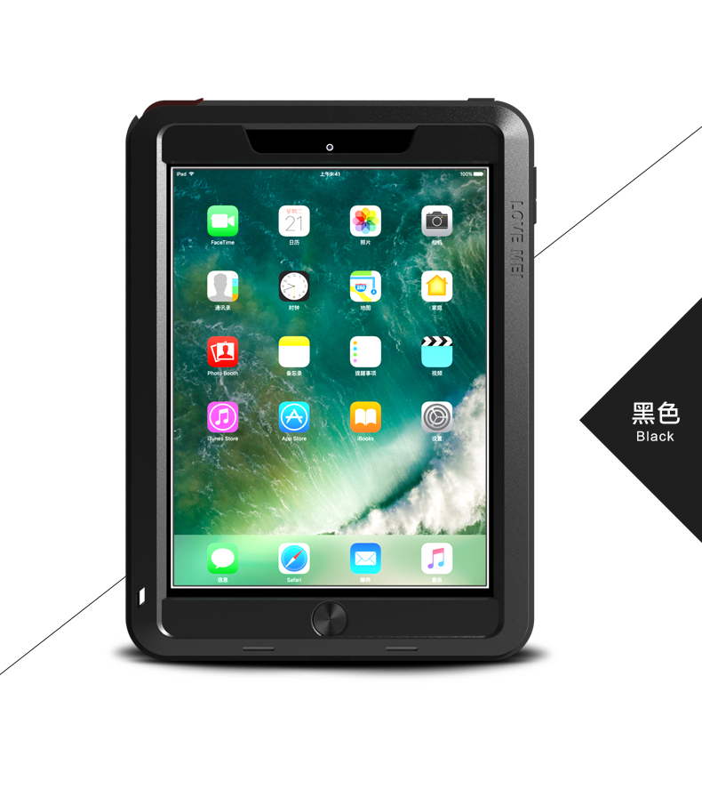 LOVE MEI Powerful Water Resistant Shockproof Dust/Dirt/Snow Proof Aluminum Metal Outdoor Gorilla Glass Heavy Duty Case Cover for Apple iPad (2018) 9.7-inch A1893