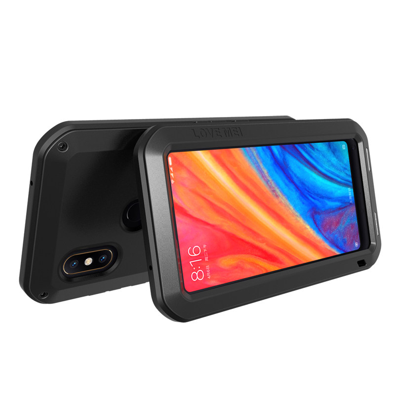 LOVE MEI Powerful Water Resistant Shockproof Dust/Dirt/Snow Proof Aluminum Metal Outdoor Gorilla Glass Heavy Duty Case Cover for Xiaomi Mi MIX 2s