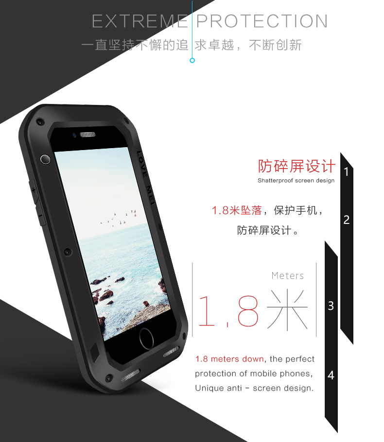 LOVE MEI Powerful Water Resistant Shockproof Dust/Dirt/Snow Proof Aluminum Metal Outdoor Gorilla Glass Heavy Duty Case Cover for Apple iPhone 8 Plus & iPhone 8