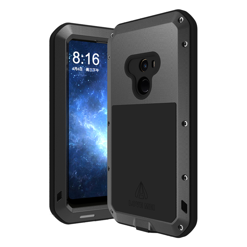 LOVE MEI Powerful Water Resistant Shockproof Dust/Dirt/Snow Proof Aluminum Metal Outdoor Gorilla Glass Heavy Duty Case Cover for Xiaomi Mi MIX 2