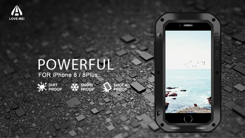 LOVE MEI Powerful Water Resistant Shockproof Dust/Dirt/Snow Proof Aluminum Metal Outdoor Gorilla Glass Heavy Duty Case Cover for Apple iPhone 8 Plus & iPhone 8