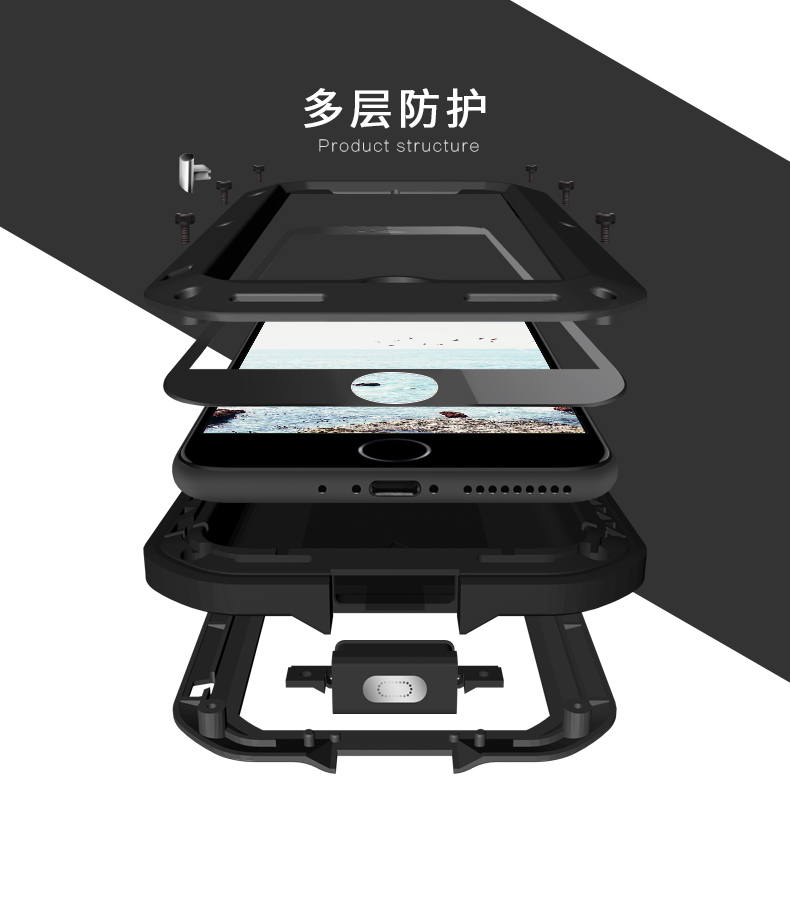 LOVE MEI Powerful Water Resistant Shockproof Dust/Dirt/Snow Proof Aluminum Metal Outdoor Gorilla Glass Heavy Duty Case Cover for Apple iPhone 8 Plus & iPhone 8
