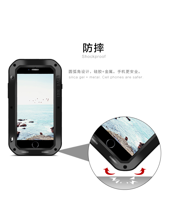 LOVE MEI Powerful Water Resistant Shockproof Dust/Dirt/Snow Proof Aluminum Metal Outdoor Gorilla Glass Heavy Duty Case Cover for Apple iPhone 8 Plus & iPhone 8