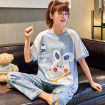 Summer cotton pajamas womens summer cute Net red short sleeve trousers two-piece home suit can be worn outside