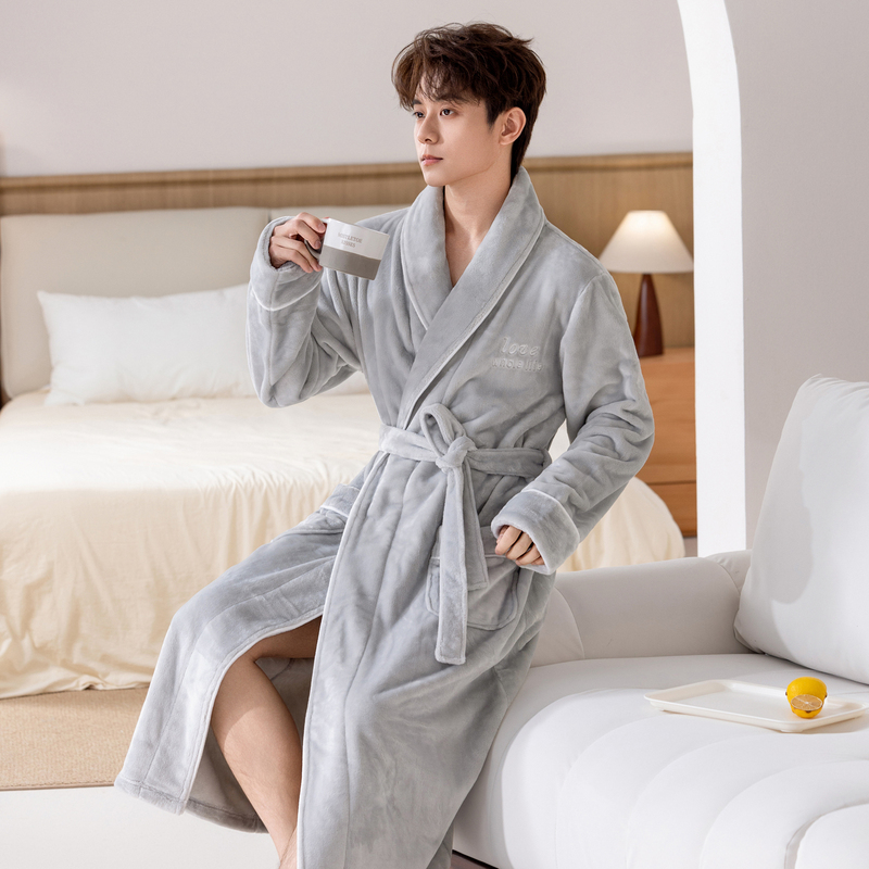 Men's Pajamas for Autumn and Winter, Couple's Flannel Thickened Fleece Pajamas, Men's Coral Fleece Bathrobe, Long Home Wear, Dressing Gown Men's Pajamas for Autumn and Winter, Couple's Flannel Thickened Fleece Pajamas, Men's Coral Fleece Bathrobe, Long Home Wear, Dressing Gown