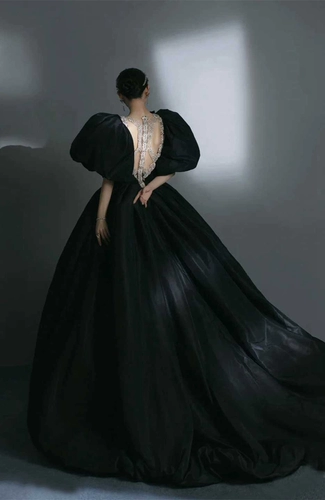 Фото студия тема свадебное платье 2021 Новое высококачественное черное ретро Хвост знаменитости