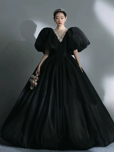 Фото студия тема свадебное платье 2021 Новое высококачественное черное ретро Хвост знаменитости