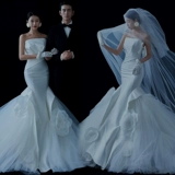 Белый модный топ без лямок подходит для фотосессий для влюбленных, коллекция 2022, в корейском стиле, крой «рыбий хвост»