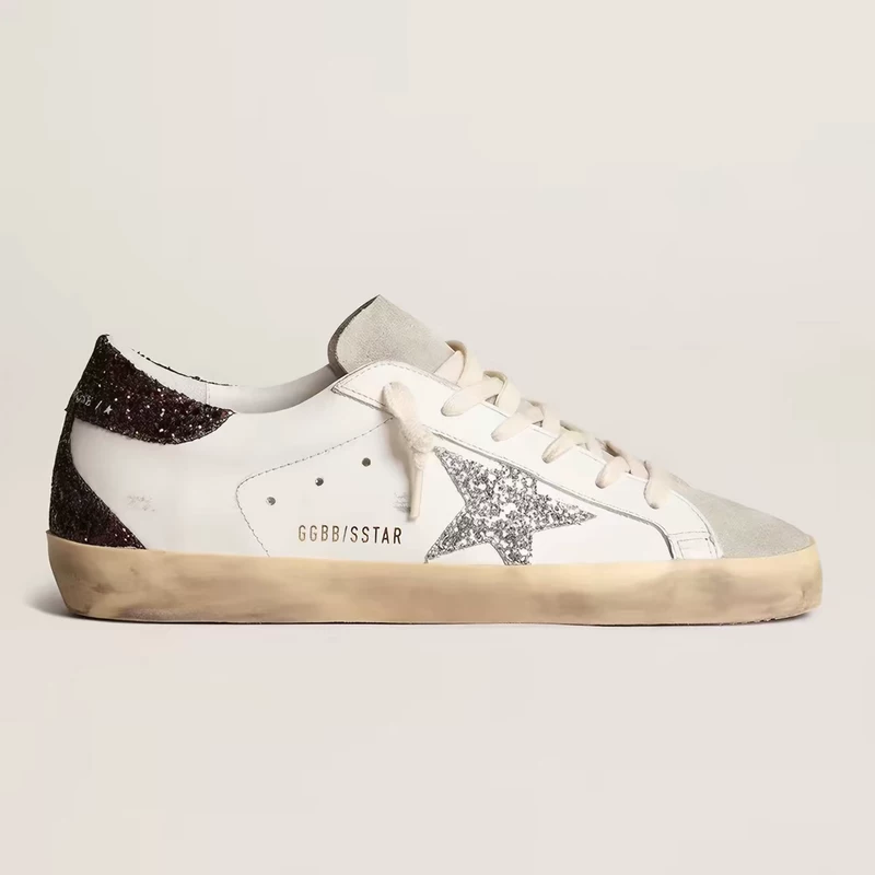 Old dirty shoes female star Korean round toe inner heighten cowhide brown tail silver star sequin dirty shoes sneakers