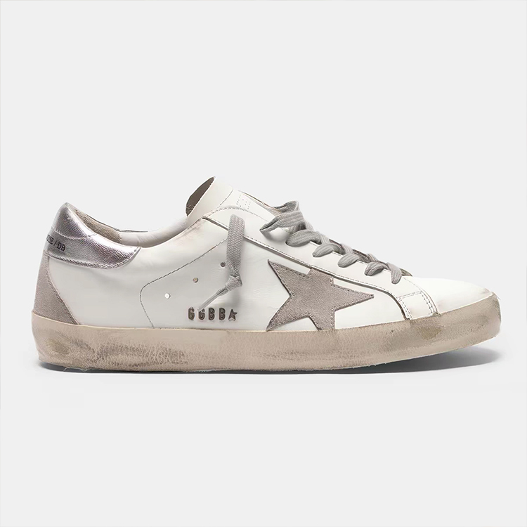 Vintage-Style Distressed Sneakers for Women, Korean Genuine Leather, Cowhide, Hidden Height Increase, Round Toe, Classic Distressed Shoes, Silver and Black Heel, Men's Shoes