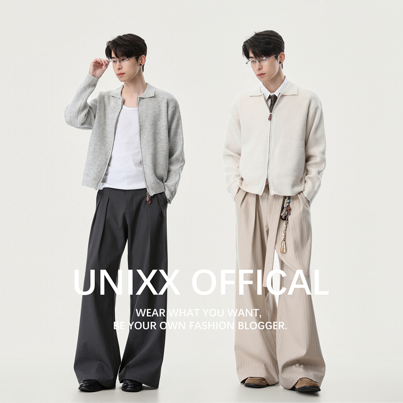 Unixx Wool Blend Spring Minimalist Double-Zipper Knit High-Intelligence Style Old Money Slim-Fit Thin Cardigan Sweater