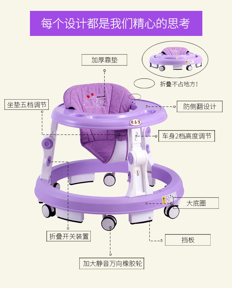 Xe tập đi cho bé 6 / 7-18 tháng đa chức năng chống rollover đẩy có thể ngồi nam bé gái gấp trẻ xe đẩy aprica karoon