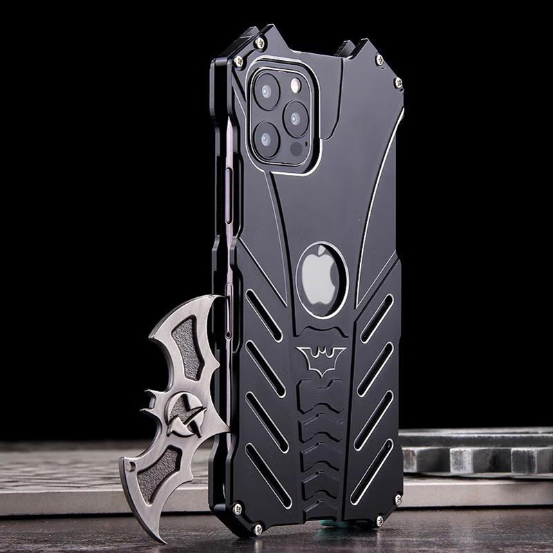 Suitable for iPhone 16 Pro Max Phone Case, Apple 15 Pro Metal Anti-Drop Heat Dissipation Protective Case, 14 Plus Batman 13 Pro New Style Personalized Lens Full Coverage Men's High-End Hard Case