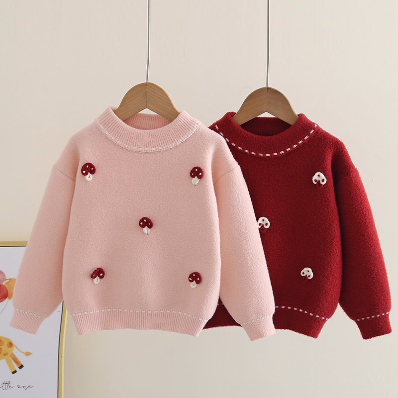Cute Fleece-Lined Sweater for Older Girls, Thickened and Warm, Knitted Top for Girls, Base Layer Sweater for Autumn and Winter