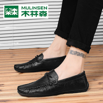 Doudou shoes mens Mulinsen 2021 summer new breathable British soft-soled one-pedal driving shoes casual leather shoes