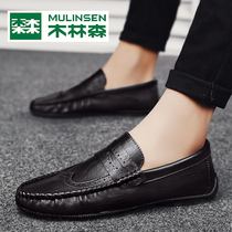Mulinsen 2021 summer new doudou shoes mens breathable one-pedal driving shoes British casual soft-soled mens shoes