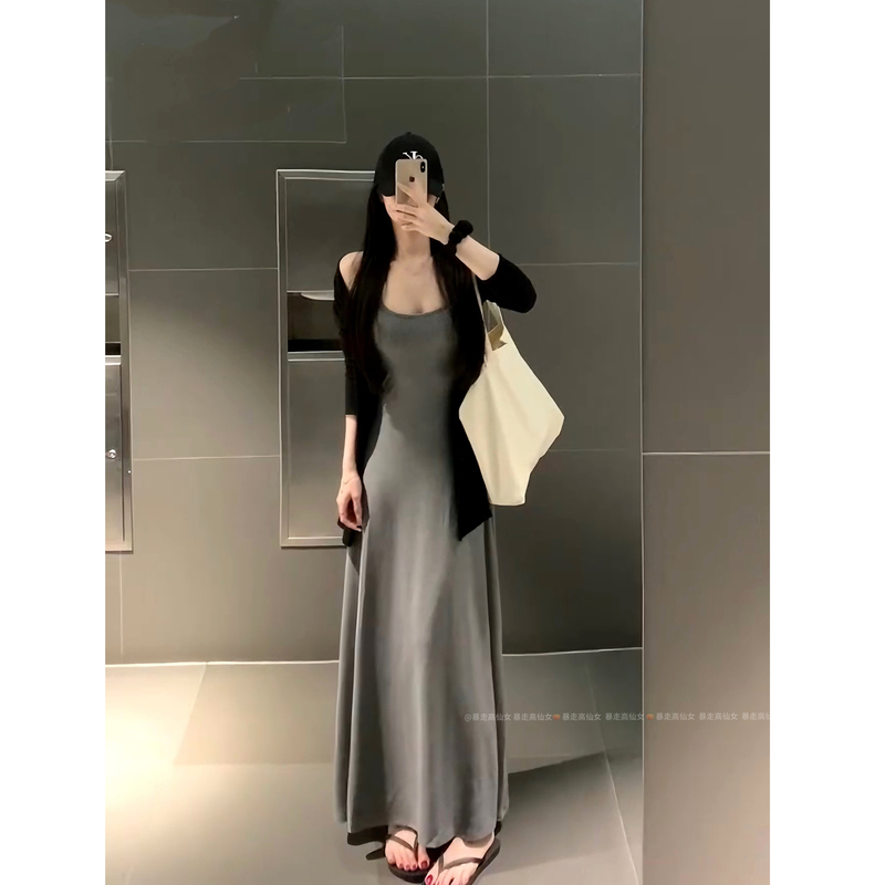 Tall Fairy-Style 175cm Long Dress for Women, Slim-Fitting Spaghetti Strap Dress, 2026 Spring Slimming Long Dress