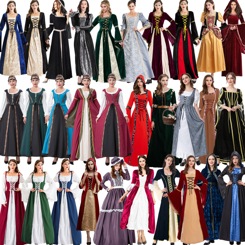 Halloween European Court Style Medieval Retro Female Stage Drama Costume Cinderella Cos Princess Long Dress