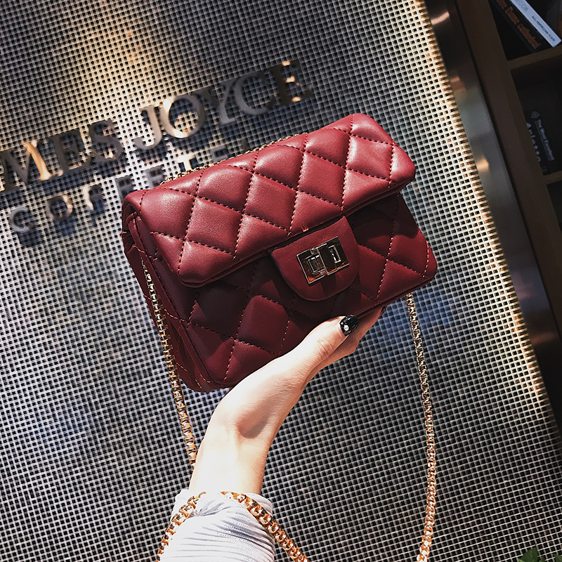 2018新款包包女简约名媛小香风菱格链条包百搭单肩包少女小挎包潮