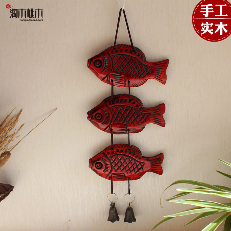 Cute Tropical Fish Wooden Home Decoration Aisle Decoration Wall Decoration Wall Decoration Craft Gift Hem bell Bronze Wind Bell Small Pendant