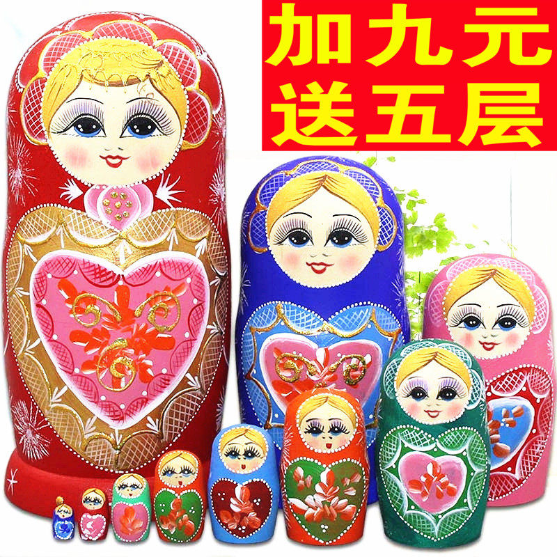 Matryoshka doll 10-layer educational toy Basswood air-dried hand-painted handmade shaking sound gift ornament 5412