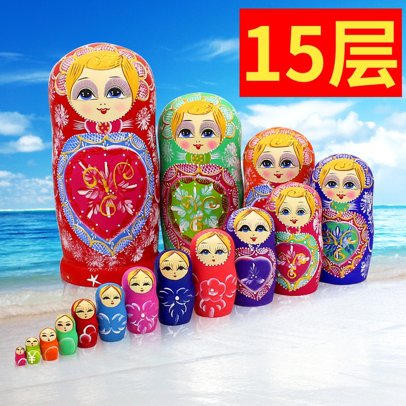 Russian matryoshka 15 layers pure hand-painted formaldehyde-free peach heart 15 layers basswood holiday gift 03