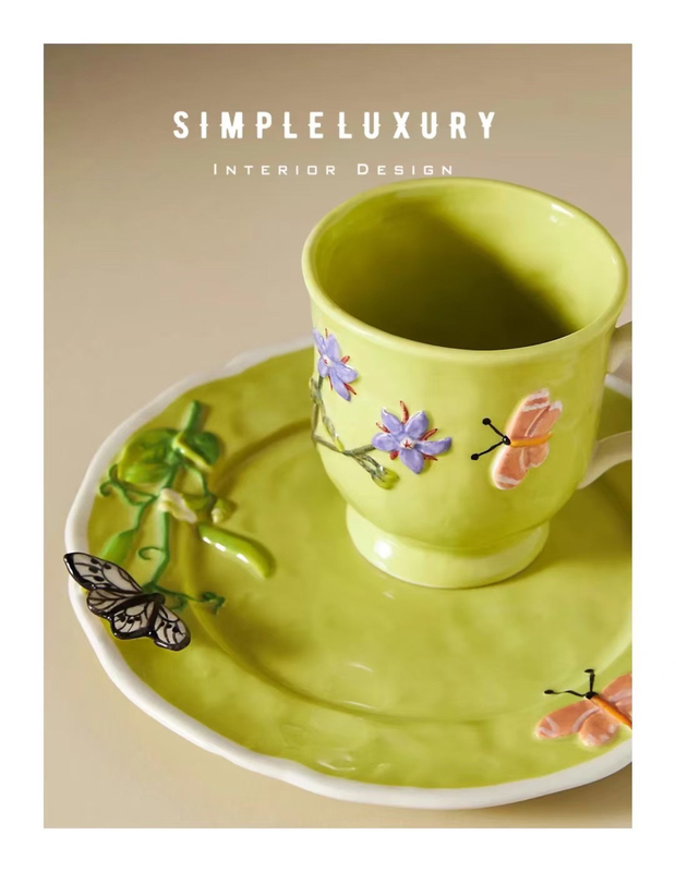 Original Export Product Faye Limited Edition Spring-Themed Three-Dimensional Embossed Butterfly Hand-Painted Underglaze Ceramic Dinnerware Set