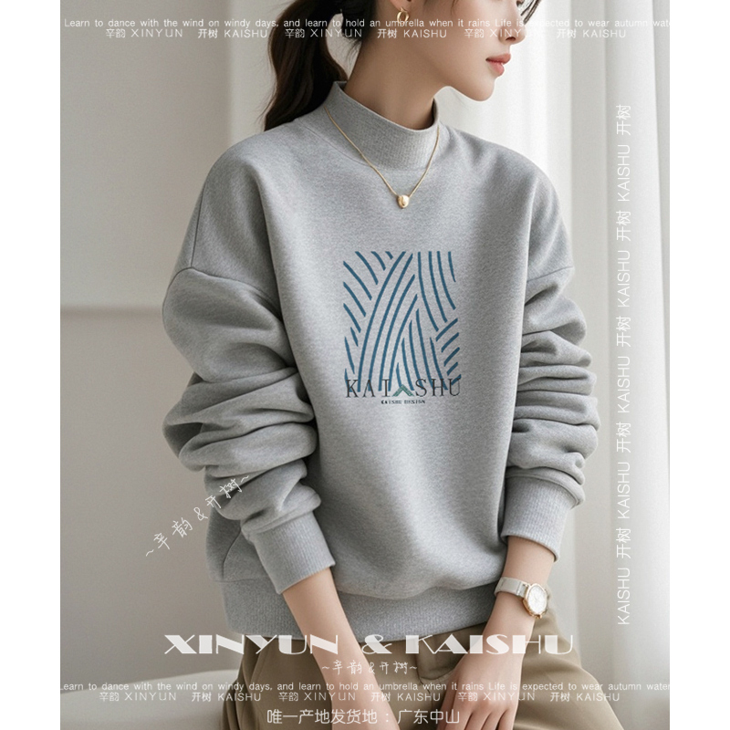 レディースハイエンドハーフハイカラーセーター春秋ベースシャツインナーウェアミッドネックルーズプラスベルベット純綿長袖トップス