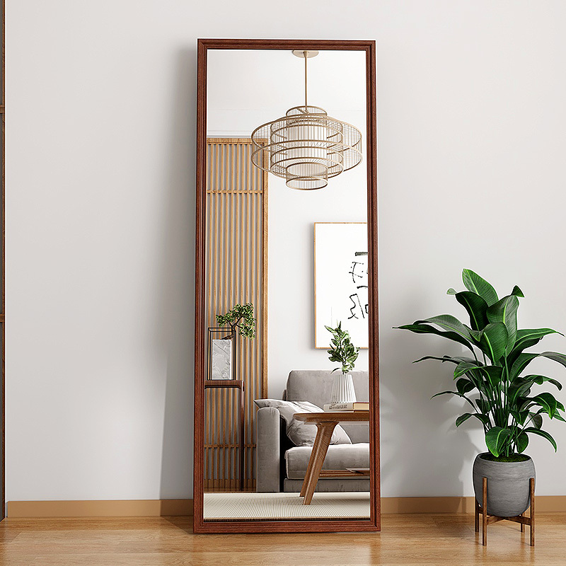 Vintage Full-Length Mirror, Floor-Standing Mirror for Home Use, Wooden Non-Deformable Fitting Mirror, Movable Standing Dressing Mirror, Ins-Style