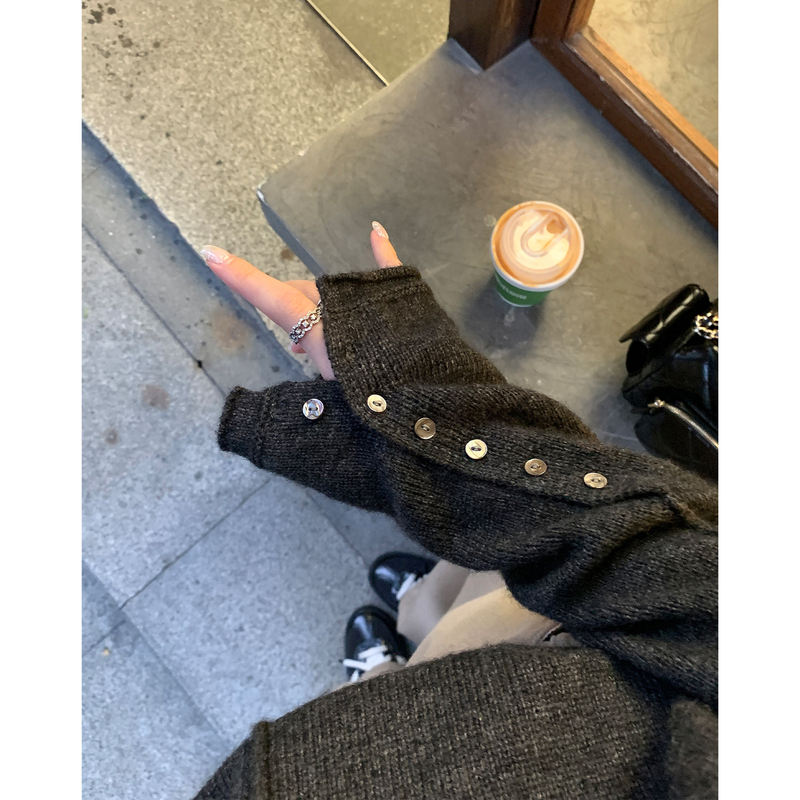 Ayi Instantly Warm Soft and Fluffy Crane Color Velvet Half-Open Collar Knitted Sweater for Women with Buttoned Half-Turtleneck Top
