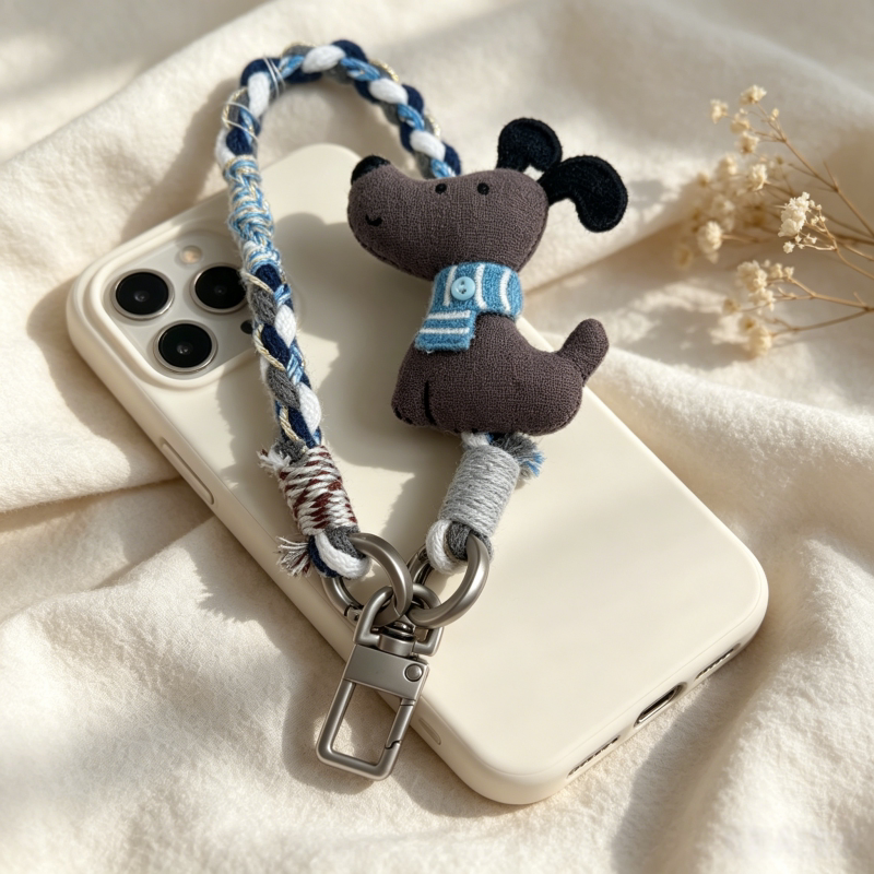 Cartoon Puppy Phone Charm Handmade Woven Rope Keychain Lanyard Bag Charm Adjustable Niche Cute 014