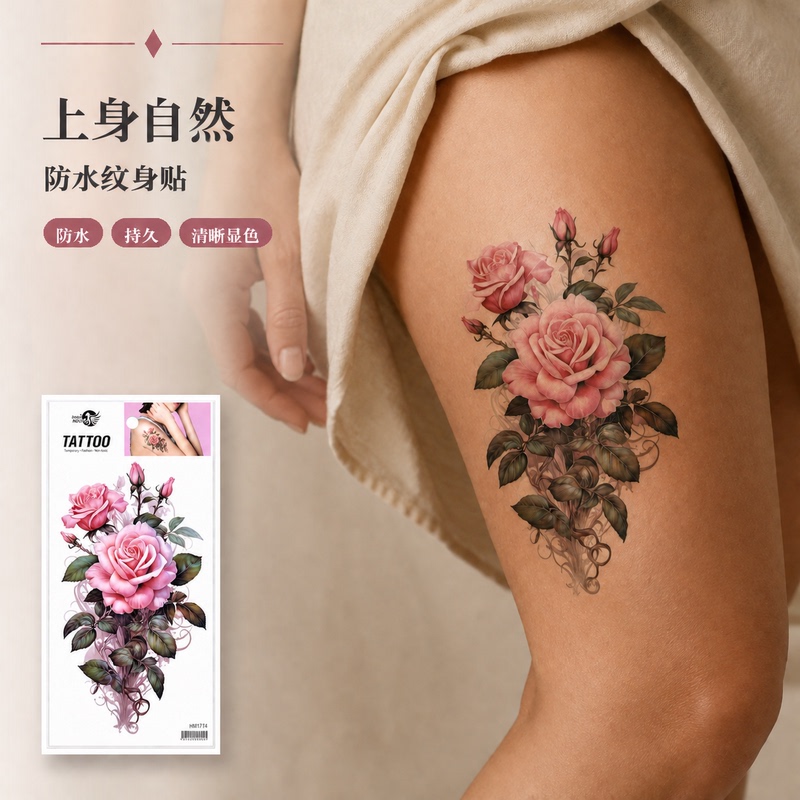 A Set of 3 Tattoo Stickers, Waterproof, Long-Lasting, Realistic, Temporary, Removable, Rose Flower B1714 A Set of 3 Tattoo Stickers, Waterproof, Long-Lasting, Realistic, Temporary, Removable, Rose Flower B1714