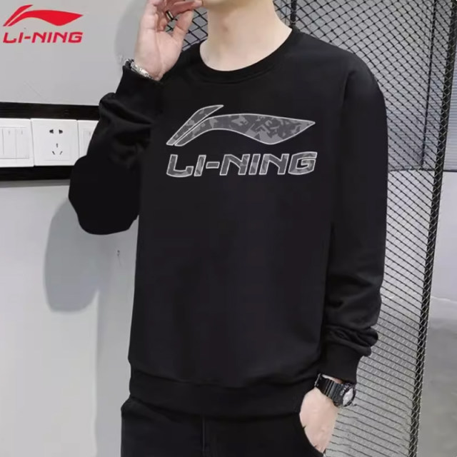 Li Ning sweatshirt ຜູ້ຊາຍ 2024 ພາກຮຽນ spring ໃຫມ່ການຝຶກອົບຮົມຜູ້ຊາຍບາດເຈັບແລະ pullover hoodless ສີດໍາກິລາ sweatshirt