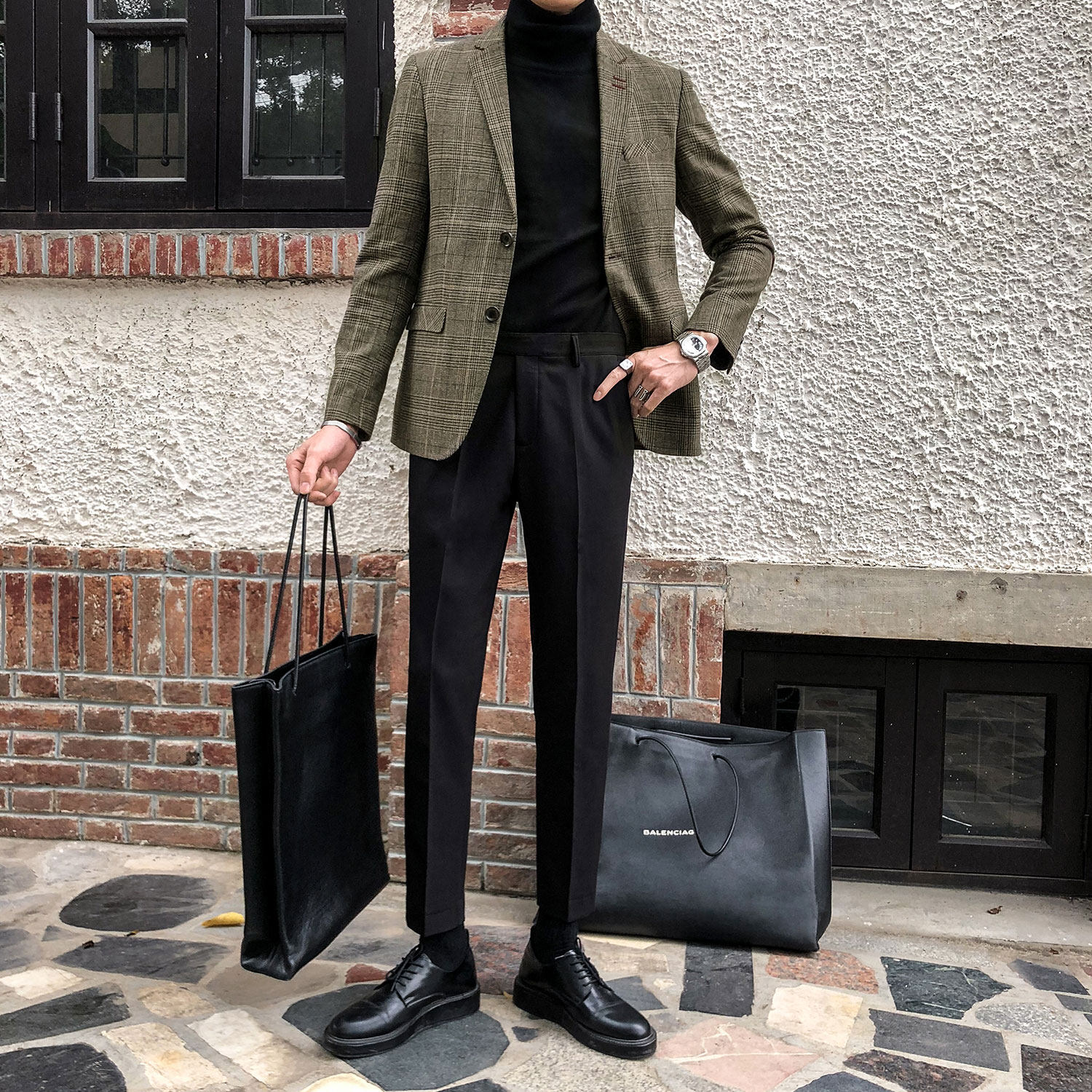 Inlen Retro Casual Plaid West Suit Jacket Male Korean version Body Tattooed Thousands of gig wool Little suits Single West