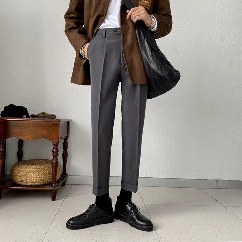 Штаны, пиджак классического кроя, костюм, облегающий крой, в корейском стиле, в британском стиле, свободный прямой крой