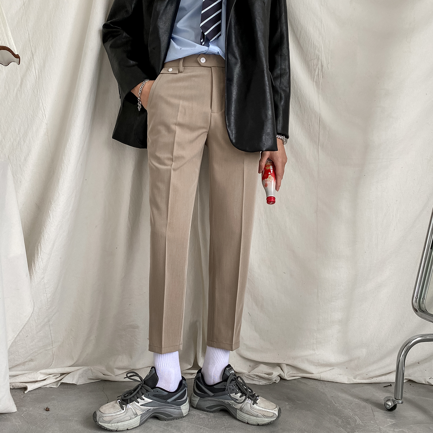 Free Ironing 90% Pants Men's Pendant Feel Small Western Pants Handsome Korean version Trend Trendy Small Feet Summer Thin style Casual Pants