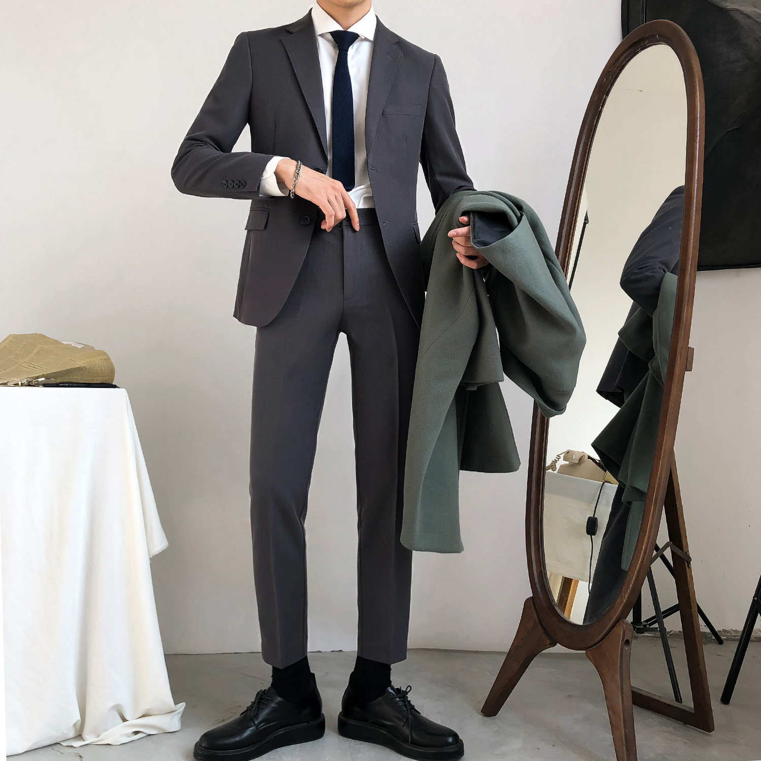 Korean casual suit two-piece Men's autumn New handsome professional dress slim suit suit suit best man dress