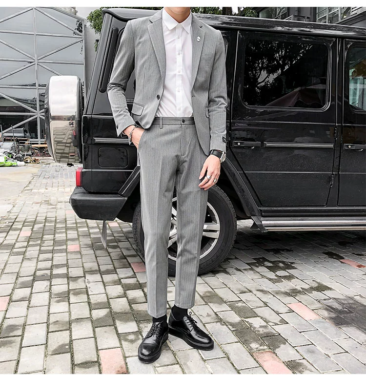 Phù hợp với sọc phù hợp với người đàn ông kinh doanh trang phục phù hợp với thanh niên Hàn Quốc phiên bản của tự trồng phù rể chú rể váy cưới thủy triều quần âu